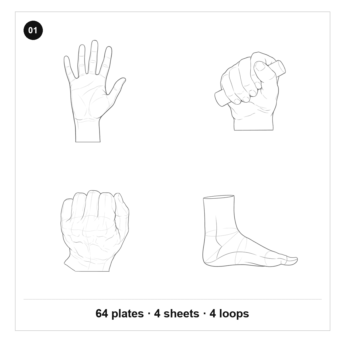 An open hand at 0 degrees, Lincoln's right hand at 180 degrees, his left hand at 0 degrees, and a standing foot at 90 degrees