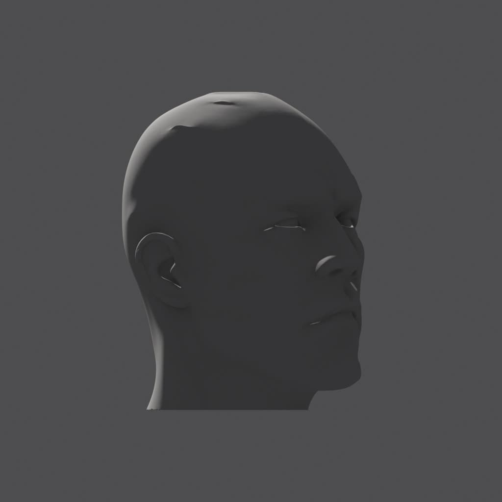 Shaded head at a three-quarter turn, lit from behind, with almost all of the head in shadow